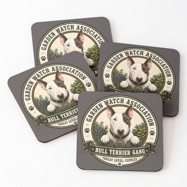 Item preview, Garden Watch Association - Bull Terrier Gang - Threat Level: Cuddles/ Funny Bull Terrier Badge Logo  designed and sold by Halejo68.
