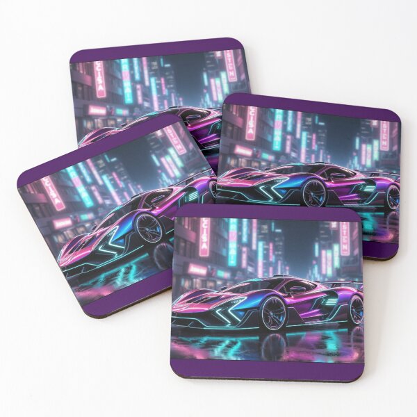 Item preview, Cyberpunk Neon Supercar Synthwave Poster designed and sold by Nexus Space.