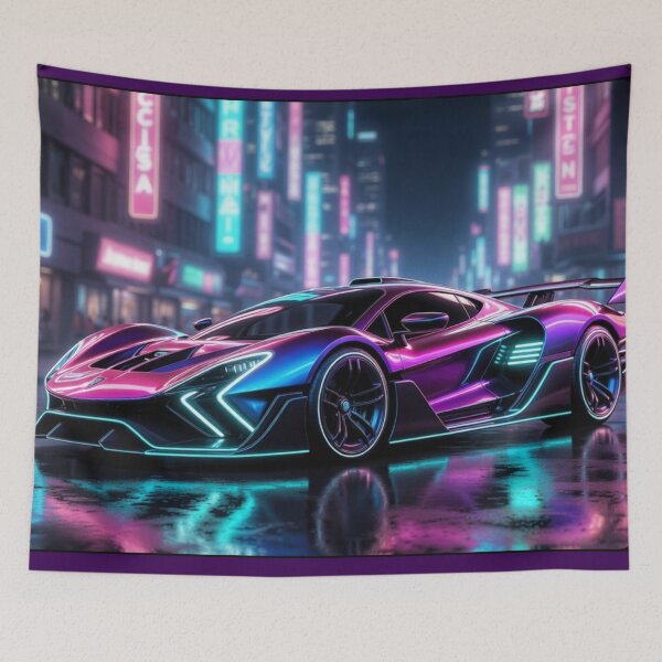 Item preview, Cyberpunk Neon Supercar Synthwave Poster designed and sold by Nexus Space.