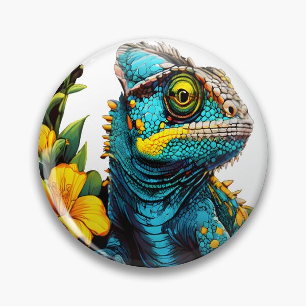 Item preview,  Tropical Blue Chameleon & Yellow Hibiscus designed and sold by chroma-wilds.