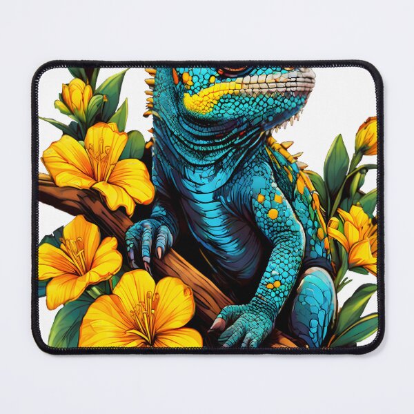 Item preview,  Tropical Blue Chameleon & Yellow Hibiscus designed and sold by chroma-wilds.