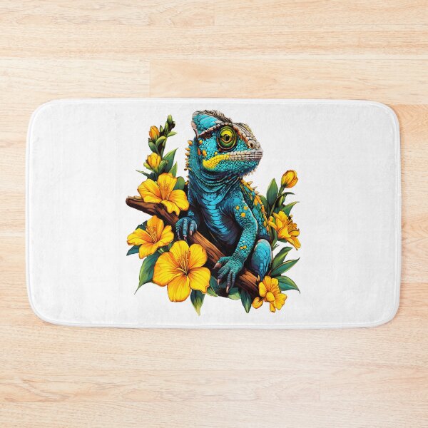 Item preview,  Tropical Blue Chameleon & Yellow Hibiscus designed and sold by chroma-wilds.