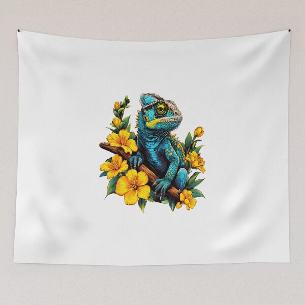 Item preview,  Tropical Blue Chameleon & Yellow Hibiscus designed and sold by chroma-wilds.