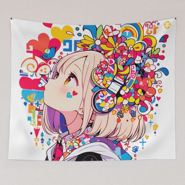 Item preview, Color Burst Anime Girl with Floral Headphones | Kawaii Pop Art Aesthetic Illustration designed and sold by Dyan4.