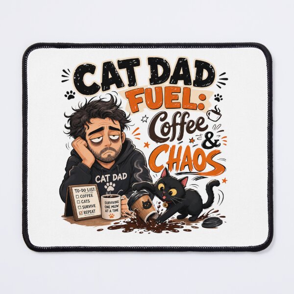 Item preview, Cat Dad Fuel Coffee & Chaos Black Cat Funny T-Shirt designed and sold by Ashley critters.