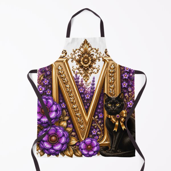 Item preview, Floral Letter M with Black Cat | Lavender Botanical Monogram | Elegant Gold Initial Design designed and sold by MoodLay.