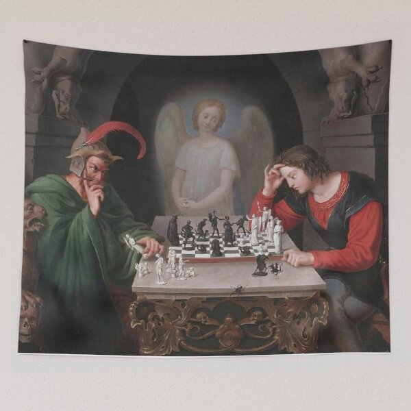 Item preview, Checkmate by Friedrich Moritz August Retzsch - Chess Painting Classical Art Guardian Angel Strategy Wall Art for Chess Lovers designed and sold by RickE.