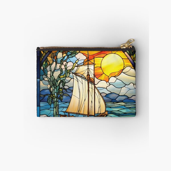Item preview, Sunset Sailing Ship Stained Glass Window Design designed and sold by pinkal.