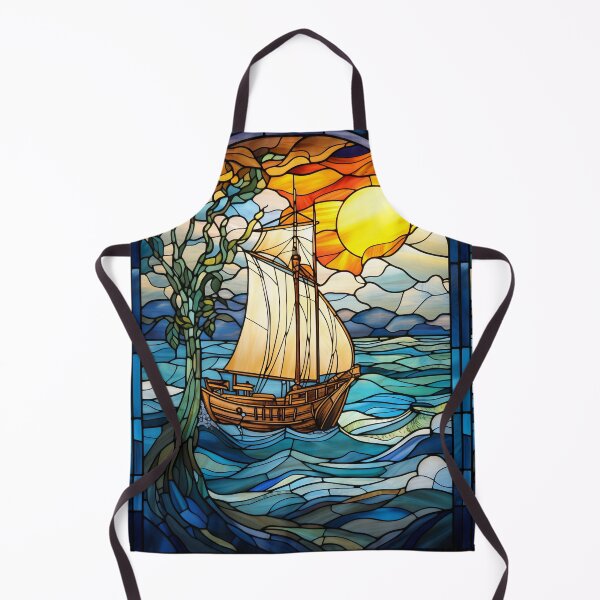 Item preview, Sunset Sailing Ship Stained Glass Window Design designed and sold by pinkal.