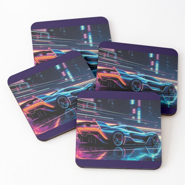 Item preview, Cyberpunk Hypercar Neon Light Trails Poster designed and sold by Nexus Space.