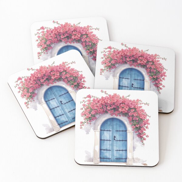 Item preview, Sidi Bou Said Blue Door with Bougainvillea — Watercolor Tunisian Architecture | Mediterranean Art Design designed and sold by carthagia.