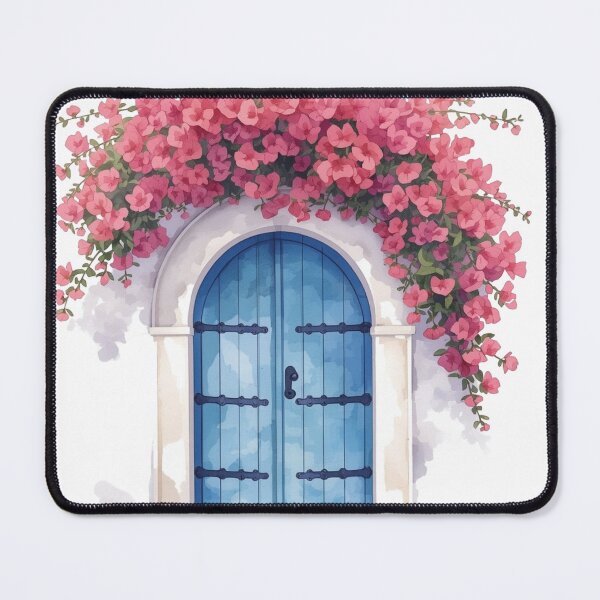 Item preview, Sidi Bou Said Blue Door with Bougainvillea — Watercolor Tunisian Architecture | Mediterranean Art Design designed and sold by carthagia.