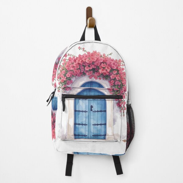 Item preview, Sidi Bou Said Blue Door with Bougainvillea — Watercolor Tunisian Architecture | Mediterranean Art Design designed and sold by carthagia.