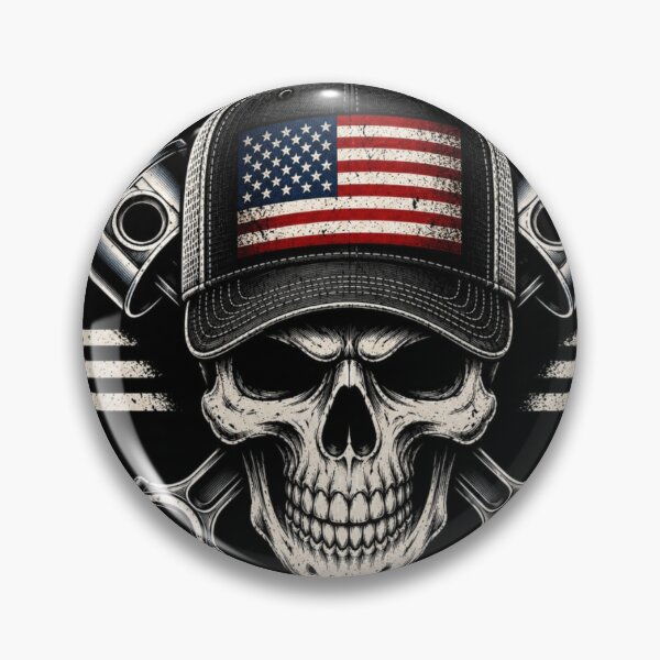 Item preview, Patriotic Skull & Crossed Pistons | American Trucker Garage Badge | Vintage Mechanical Logo designed and sold by Diesel outlaw .