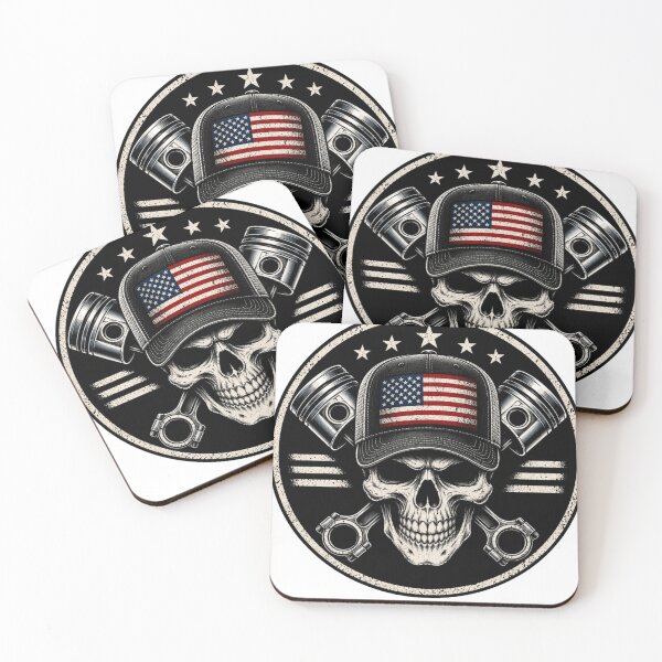 Item preview, Patriotic Skull & Crossed Pistons | American Trucker Garage Badge | Vintage Mechanical Logo designed and sold by Diesel outlaw .