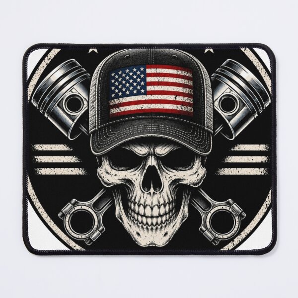Item preview, Patriotic Skull & Crossed Pistons | American Trucker Garage Badge | Vintage Mechanical Logo designed and sold by Diesel outlaw .