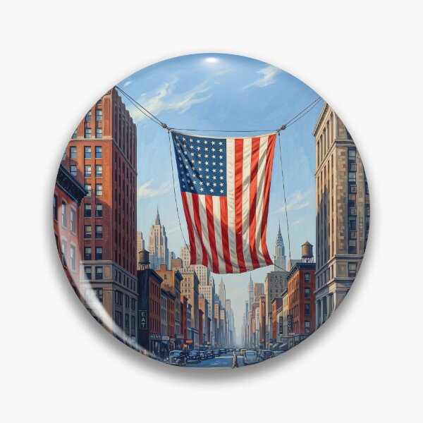 Item preview, American Flag Strung Between Two City Buildings designed and sold by Home Decor Art.