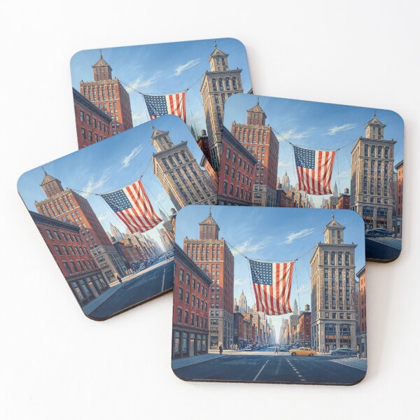 Item preview, American Flag Strung Between Two City Buildings designed and sold by Home Decor Art.