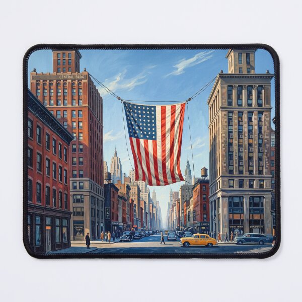 Item preview, American Flag Strung Between Two City Buildings designed and sold by Home Decor Art.