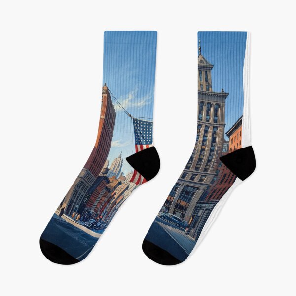 Item preview, American Flag Strung Between Two City Buildings designed and sold by Home Decor Art.