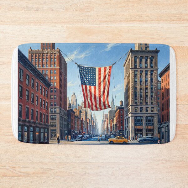 Item preview, American Flag Strung Between Two City Buildings designed and sold by Home Decor Art.