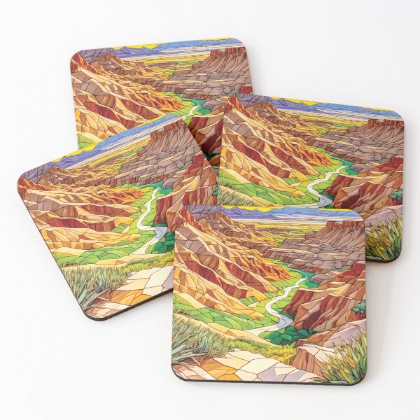 Item preview, Geometric mosaic desert landscape art of Badlands National Park designed and sold by designmari.