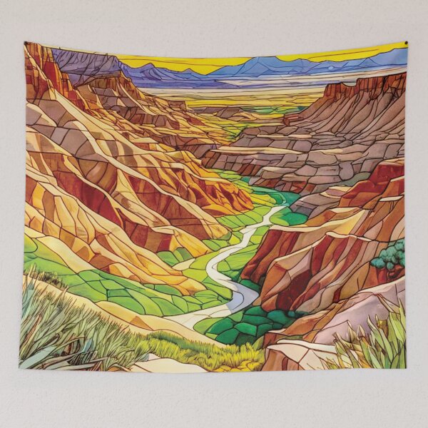 Item preview, Geometric mosaic desert landscape art of Badlands National Park designed and sold by designmari.