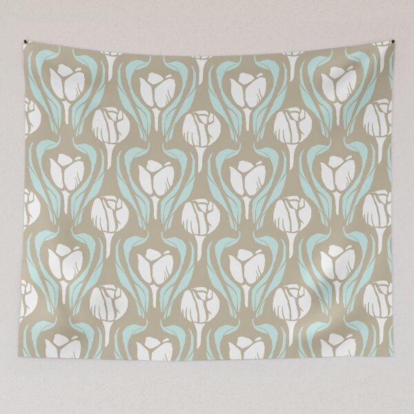 Item preview, Tulip Wood Cut Aqua and Clay designed and sold by Indra's Net.