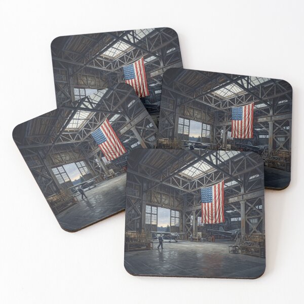 Aperçu de l'œuvre American Flag Hanging In Aircraft Hanger créée et vendue par Home Decor Art.