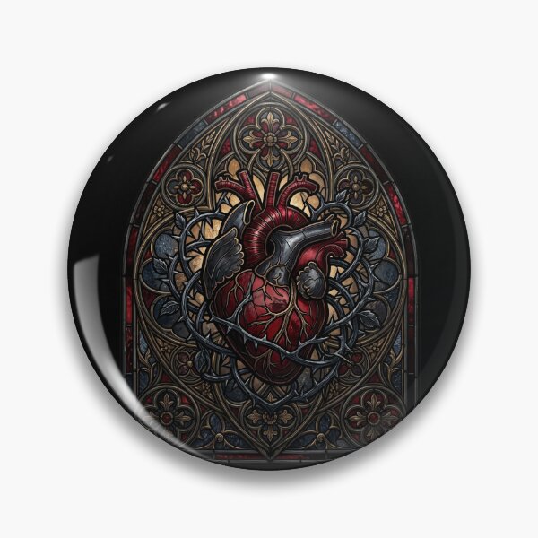 Item preview, Dark Anatomical Heart with Flowers — Somber Gothic Stained Glass designed and sold by David Mateo ArtWorks.