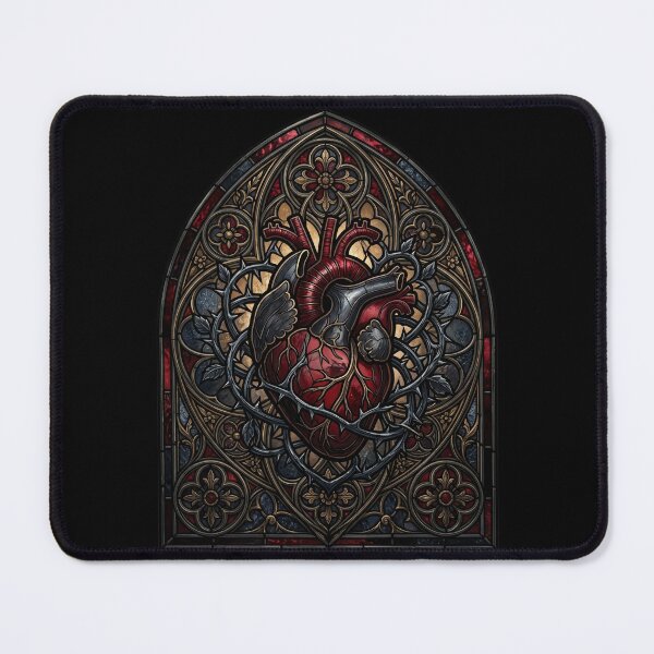 Item preview, Dark Anatomical Heart with Flowers — Somber Gothic Stained Glass designed and sold by David Mateo ArtWorks.
