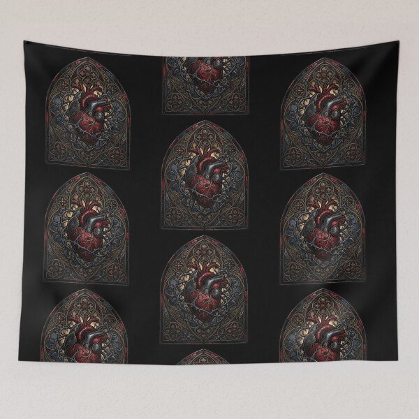 Item preview, Dark Anatomical Heart with Flowers — Somber Gothic Stained Glass designed and sold by David Mateo ArtWorks.