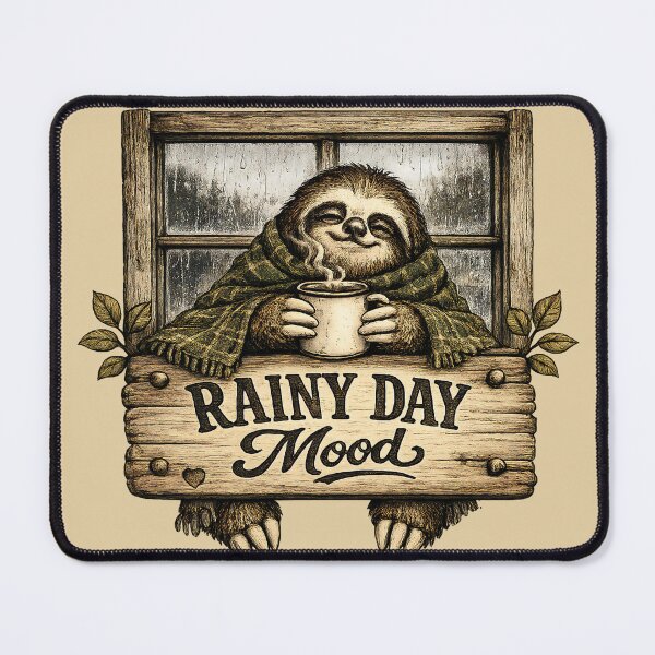 Item preview, Rainy Day Mood Sloth Vintage Cozy Coffee Design designed and sold by NowaPrintNest.