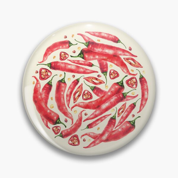 Item preview, Watercolor chili pepper in circle. Red hot Vegetable pods. Food spices hand drawn designed and sold by BartolArt.