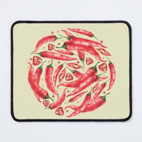 Item preview, Watercolor chili pepper in circle. Red hot Vegetable pods. Food spices hand drawn designed and sold by BartolArt.