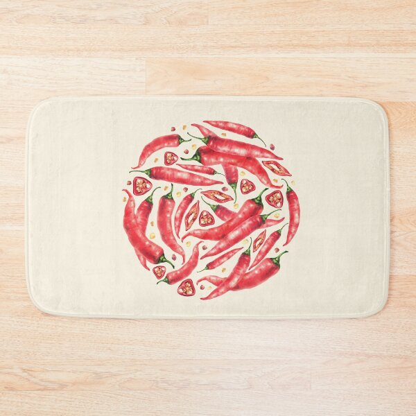Item preview, Watercolor chili pepper in circle. Red hot Vegetable pods. Food spices hand drawn designed and sold by BartolArt.