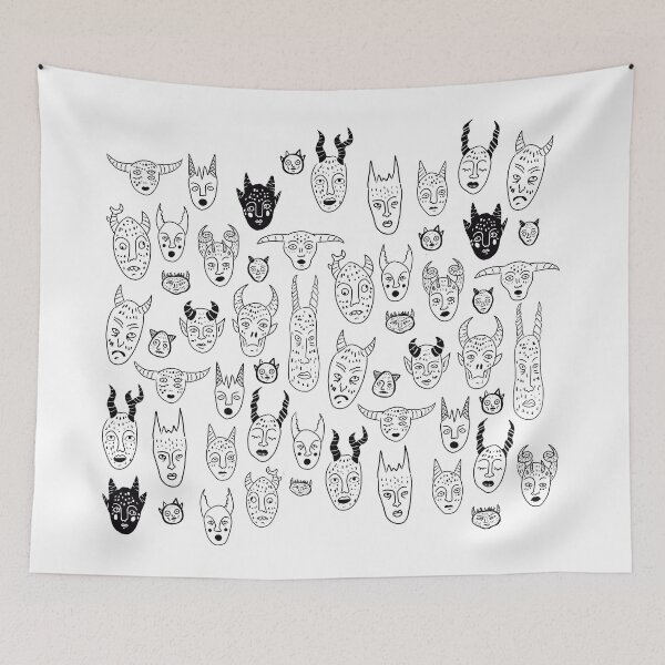 Item preview, Indie Doodle Demon Faces Seamless Pattern designed and sold by by-andreas.