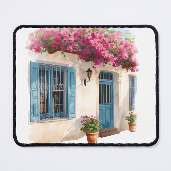 Item preview, Sidi Bou Said Tunisian House with Blue Shutters & Bougainvillea — Watercolor Mediterranean Street Art Design designed and sold by carthagia.