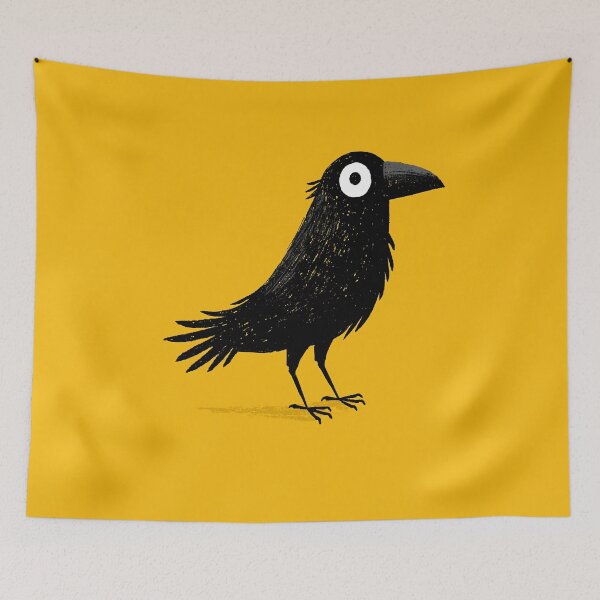 Item preview, Black Simple Crow Yellow Background Art designed and sold by GrinGalore.