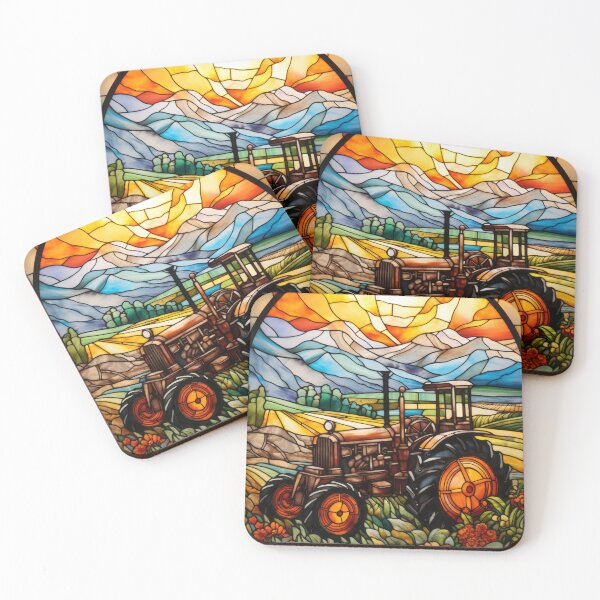 Item preview, Vintage Farm Tractor Stained Glass Window Design designed and sold by pinkal.