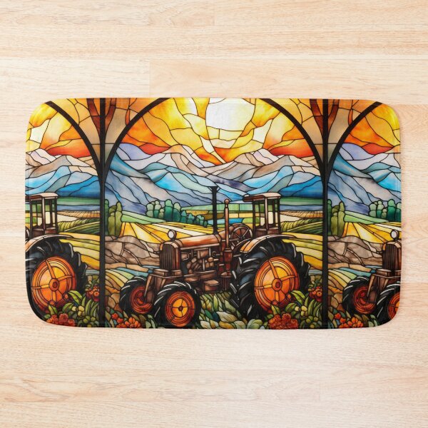 Item preview, Vintage Farm Tractor Stained Glass Window Design designed and sold by pinkal.