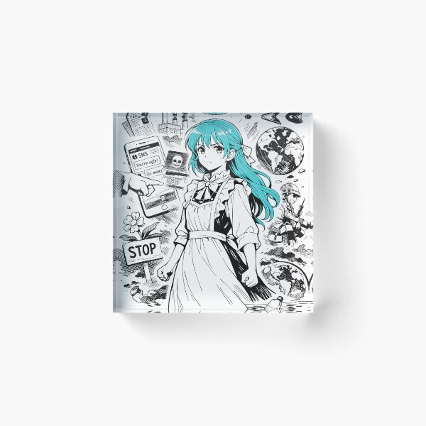 Item preview, Anime girl with turqoise hair against the world challenges in black and white  designed and sold by wallartofmio.