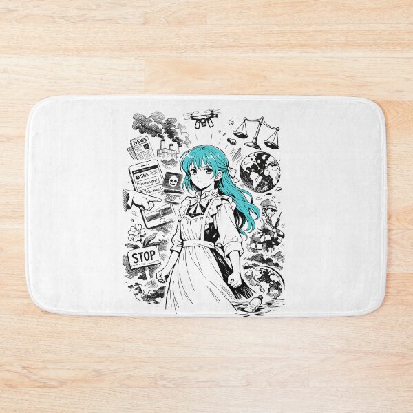 Item preview, Anime girl with turqoise hair against the world challenges in black and white  designed and sold by wallartofmio.