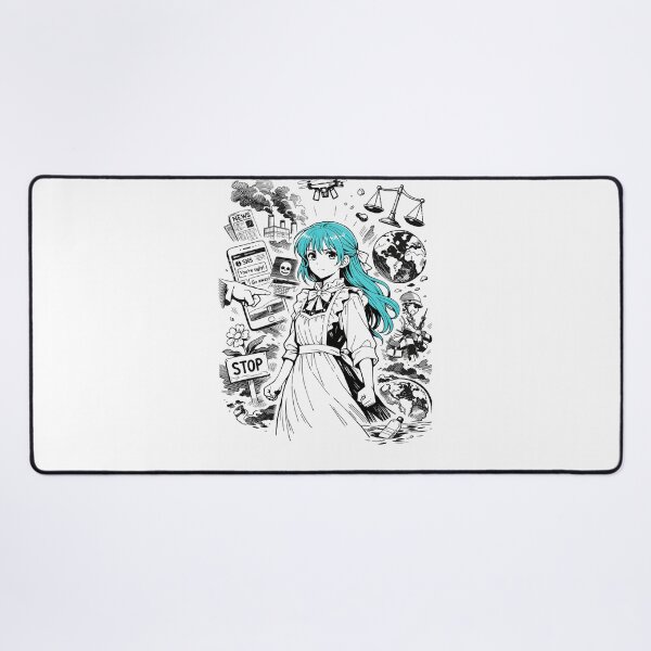 Item preview, Anime girl with turqoise hair against the world challenges in black and white  designed and sold by wallartofmio.