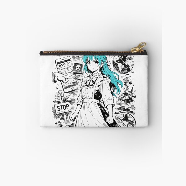 Item preview, Anime girl with turqoise hair against the world challenges in black and white  designed and sold by wallartofmio.