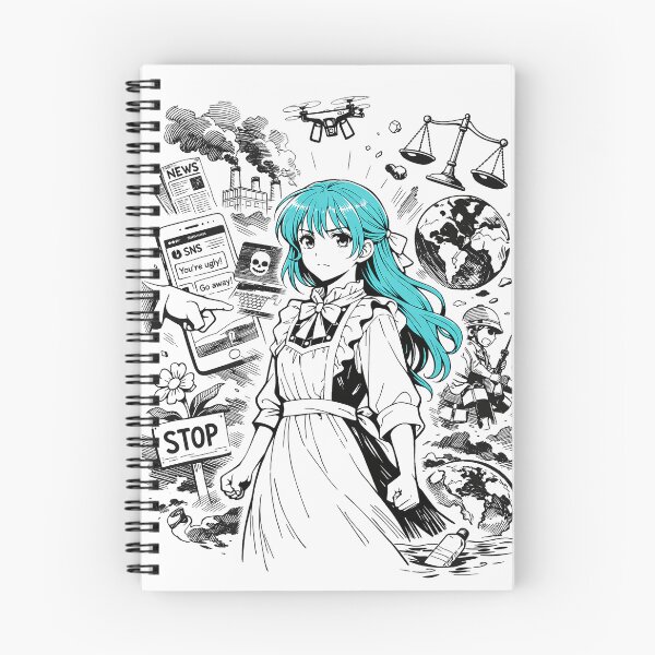Item preview, Anime girl with turqoise hair against the world challenges in black and white  designed and sold by wallartofmio.