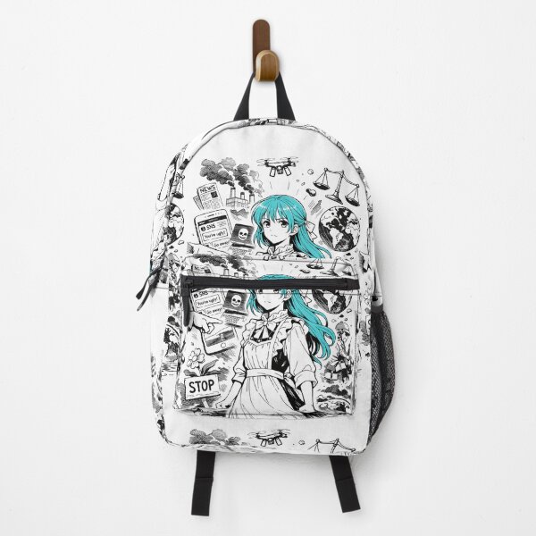 Item preview, Anime girl with turqoise hair against the world challenges in black and white designed and sold by wallartofmio.