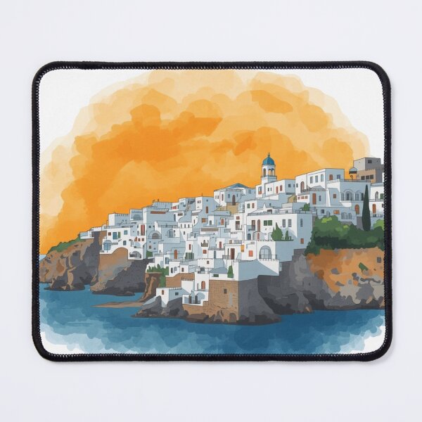 Item preview, Sidi Bou Said Cliffside Village at Golden Sunset — Watercolor Mediterranean Skyline | Tunisia Travel Art Design designed and sold by carthagia.