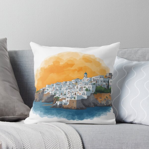 Item preview, Sidi Bou Said Cliffside Village at Golden Sunset — Watercolor Mediterranean Skyline | Tunisia Travel Art Design designed and sold by carthagia.