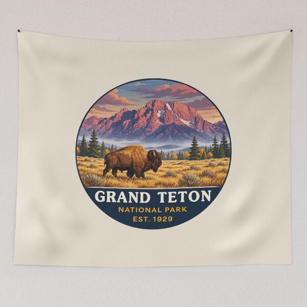 Artikelvorschau, Grand-Teton-Nationalpark-Retro-Aufkleber entworfen und verkauft von Gideon Emmerich.
